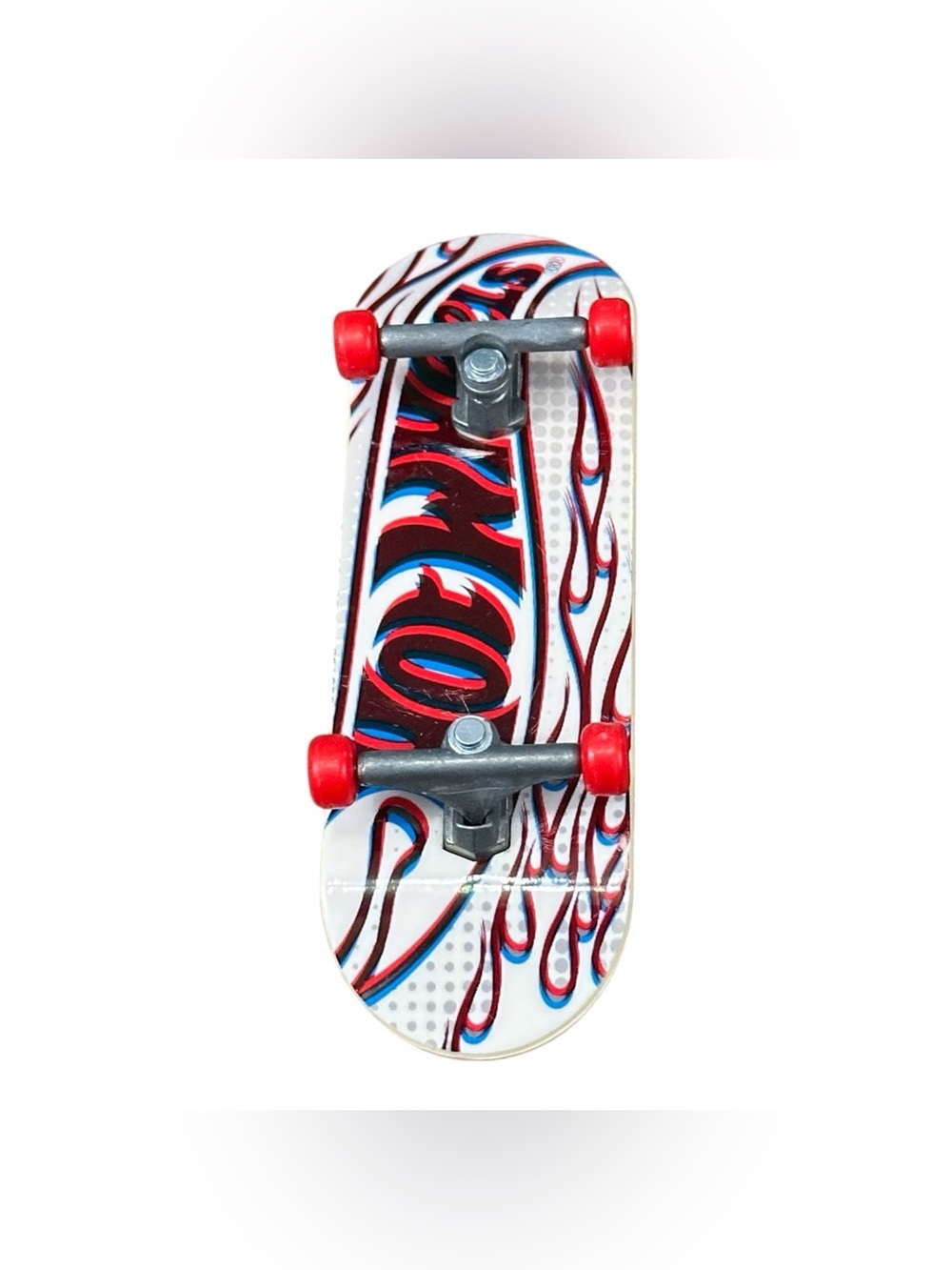 Hot Wheels Fingerboard Mini Skateboard White Flame Logo Red Wheels